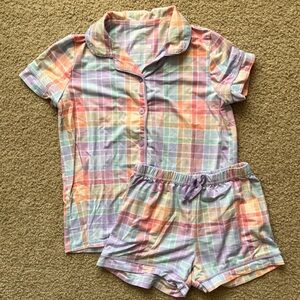 Girls Meidum Wonder Nation Two Piece Pastel Plaid Pajama Set